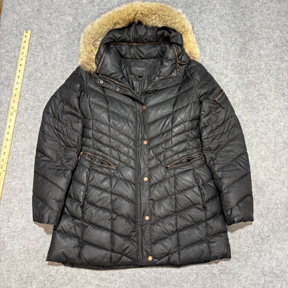 Marc New York Andrew Marc Black Faux Fur Hood Puffer Coat Parka Large Repair